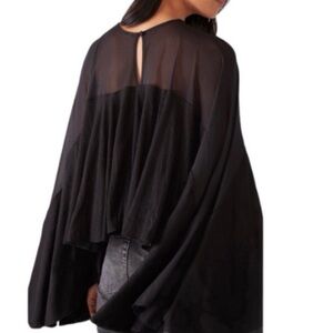Free People On The Weekend Bell Sleeve Blouse in Black Small Medium